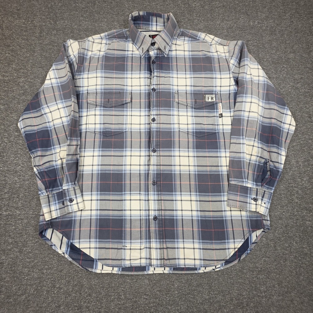 Wolverine FR Shirt Mens XL Blue Plaid Flame Resistant Long Sleeve Workwear Read